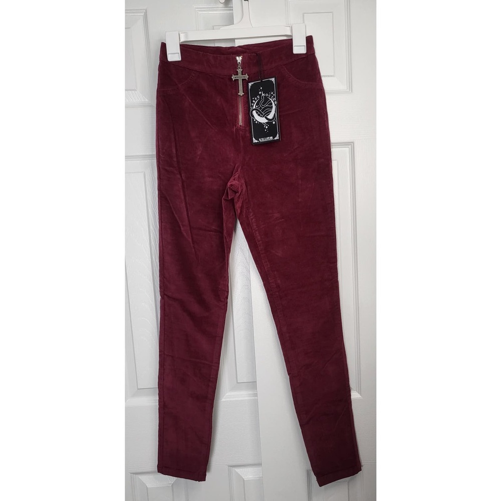 Killstar Stroke of Midnight Red Velvet Trouser Pants- Size Medium